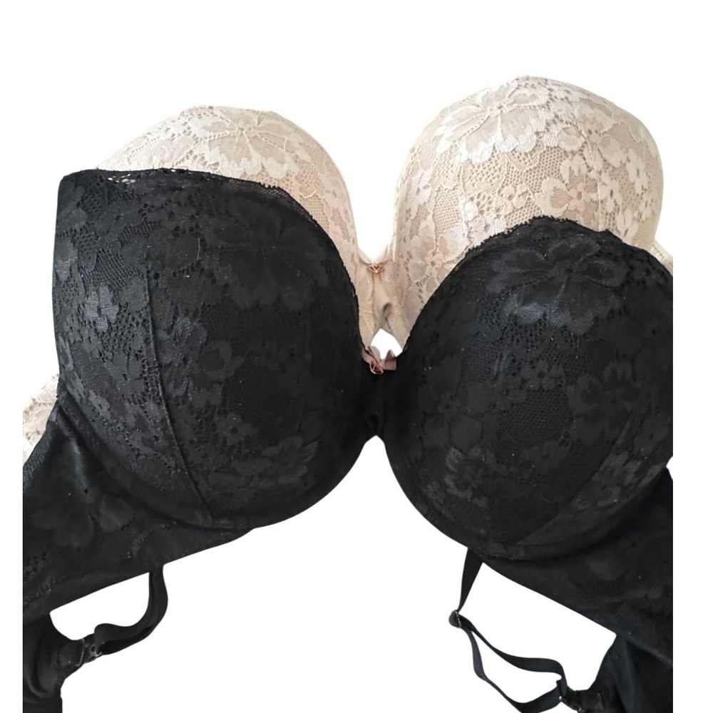 Victoria's Secret Body By Victoria Perfect Shape Lace Bra 2 Pack Black Beige 36D